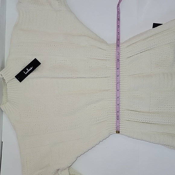 LULU'S Patchwork It Cream Cable Knit Cutout Sweater Dress/ M. - Picture 8 of 14